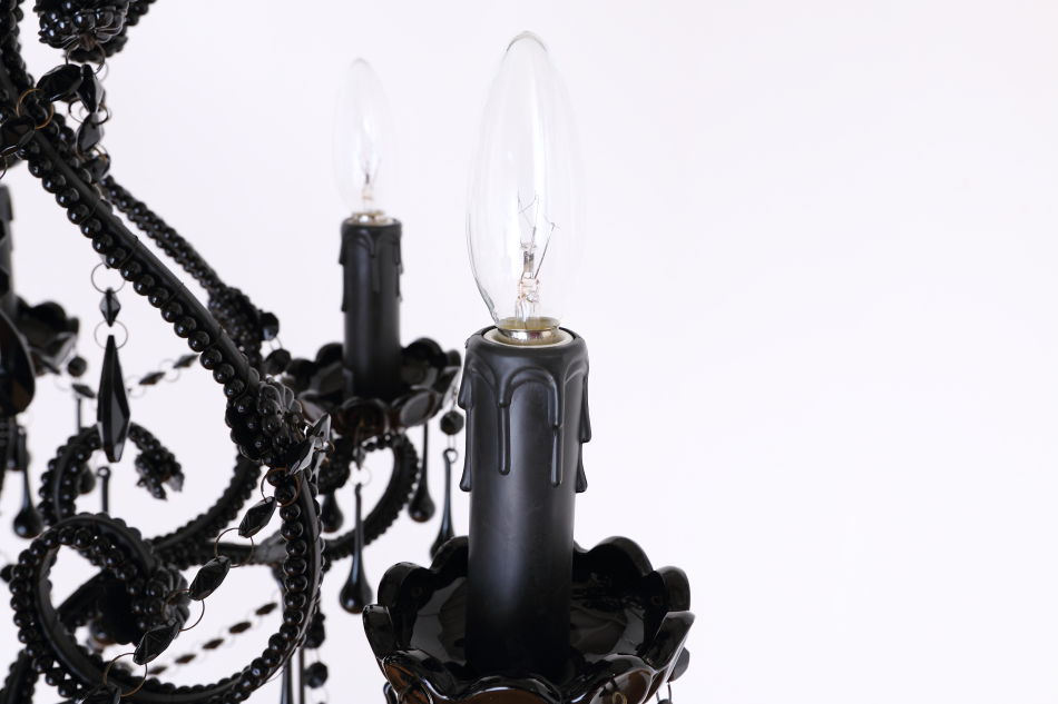 ブラッククリスタル ビーズ&ドロップ ケージスタイル シャンデリア(6灯)