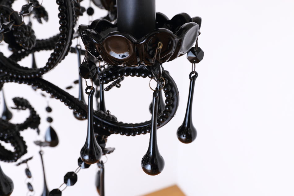 ブラッククリスタル ビーズ&ドロップ ケージスタイル シャンデリア(6灯)