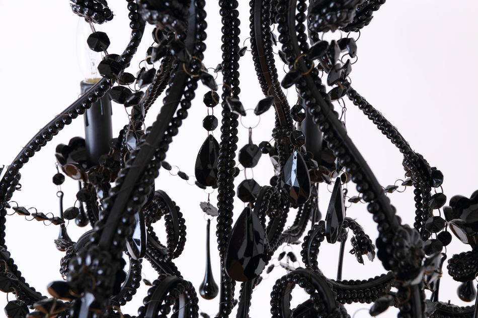 ブラッククリスタル ビーズ&ドロップ ケージスタイル シャンデリア(6灯)