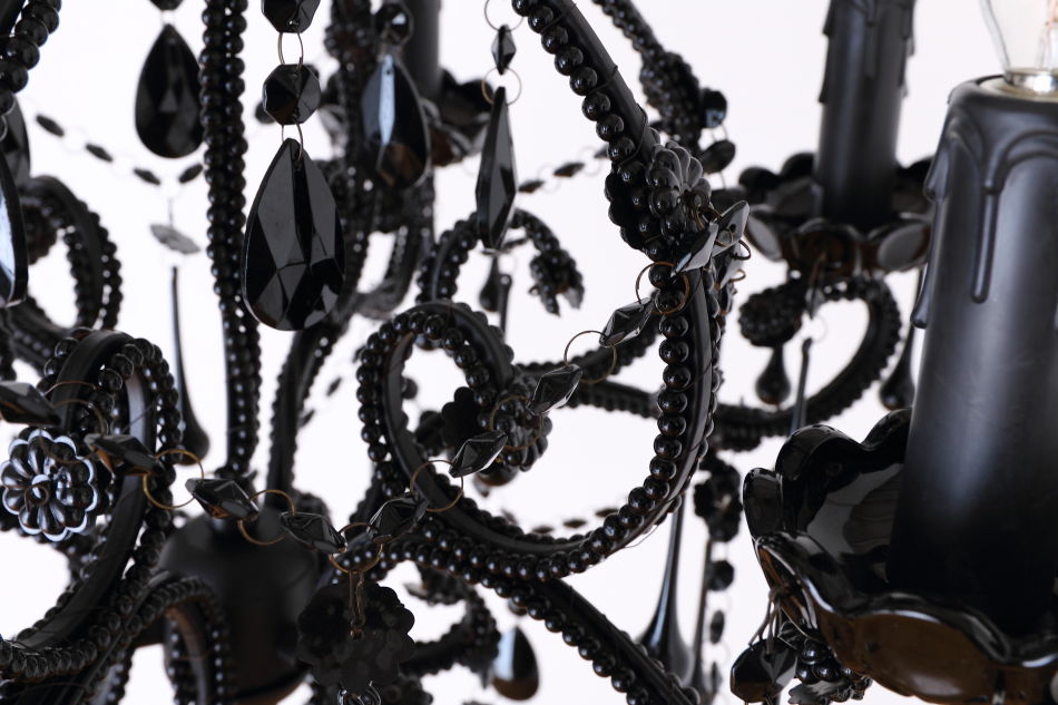 ブラッククリスタル ビーズ&ドロップ ケージスタイル シャンデリア(6灯)