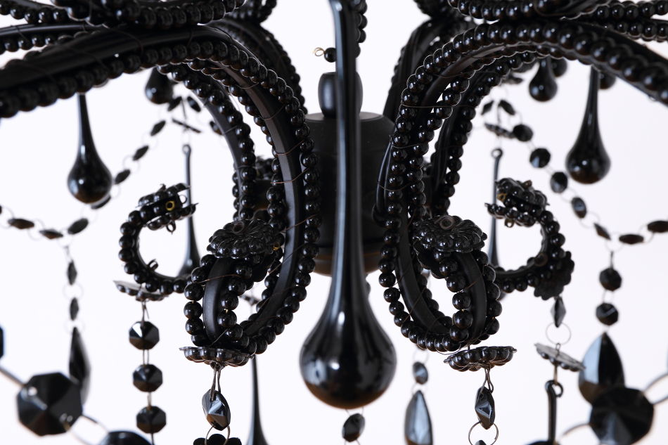 ブラッククリスタル ビーズ&ドロップ ケージスタイル シャンデリア(6灯)