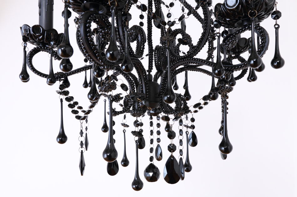 ブラッククリスタル ビーズ&ドロップ ケージスタイル シャンデリア(6灯)