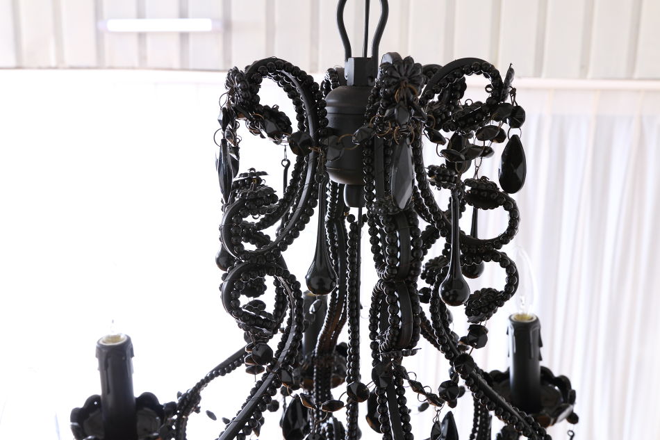 ブラッククリスタル ビーズ&ドロップ ケージスタイル シャンデリア(6灯)
