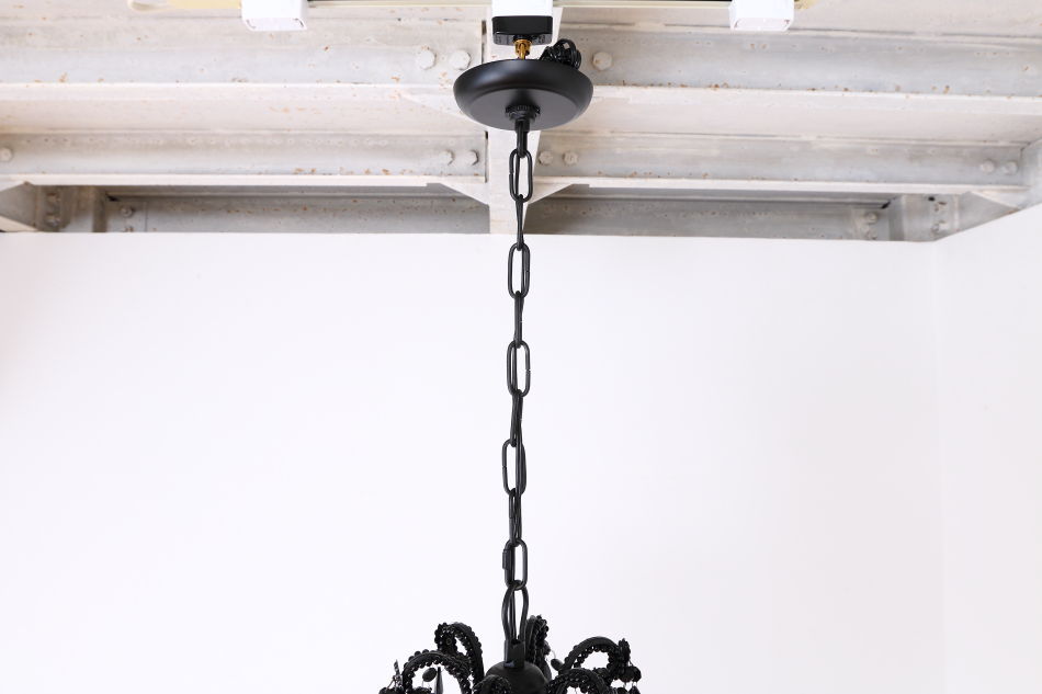 ブラッククリスタル ビーズ&ドロップ ケージスタイル シャンデリア(6灯)