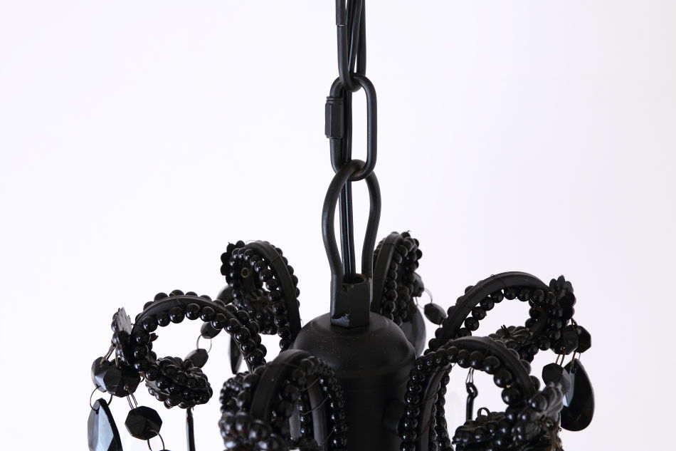 ブラッククリスタル ビーズ&ドロップ ケージスタイル シャンデリア(6灯)