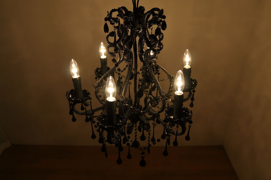 ブラッククリスタル ビーズ&ドロップ ケージスタイル シャンデリア(6灯)