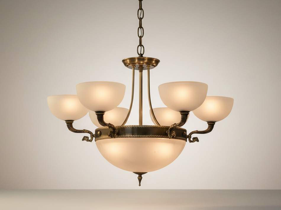 フロストガラス & ブラスフレーム シーリングライト(9灯)