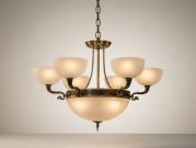 フロストガラス & ブラスフレーム シーリングライト(9灯)