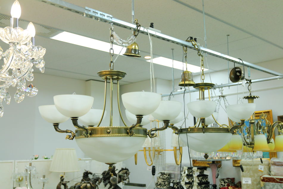 フロストガラス & ブラスフレーム シーリングライト(9灯)