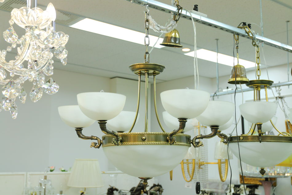 フロストガラス & ブラスフレーム シーリングライト(9灯)