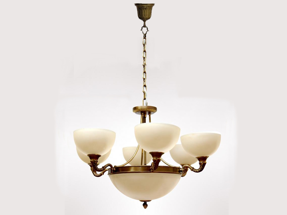 フロストガラス & ブラスフレーム シーリングライト(9灯)